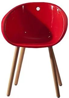 Cadeira Concha em Polipropileno e Madeira Vermelho