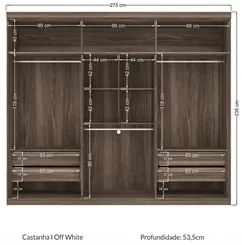 Guarda Roupa Casal Com Espelho 6 Portas Versalhes Castanha/Off White -
