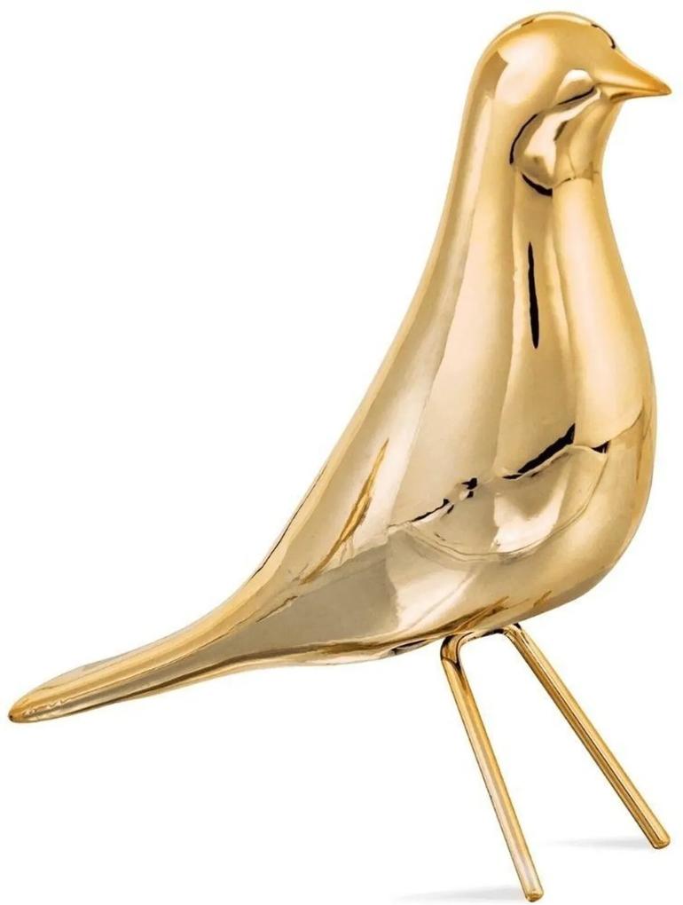 Pássaro Decorativo Dourado em Cerâmica 23cm - Mart