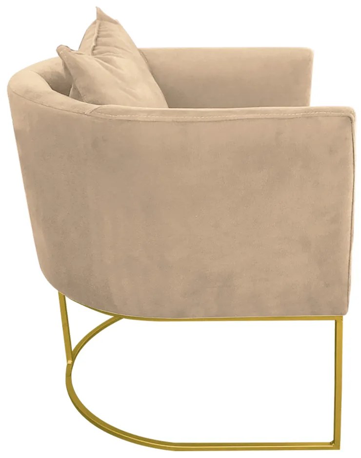 Kit 02 Poltronas Paola Suede Bege Base Metálica Dourado - D'Rossi