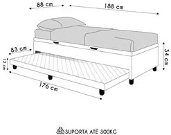 Bicama Box Baú Solteiro 88x188 cm Samy S05 Linho Marrom - Mpozenato