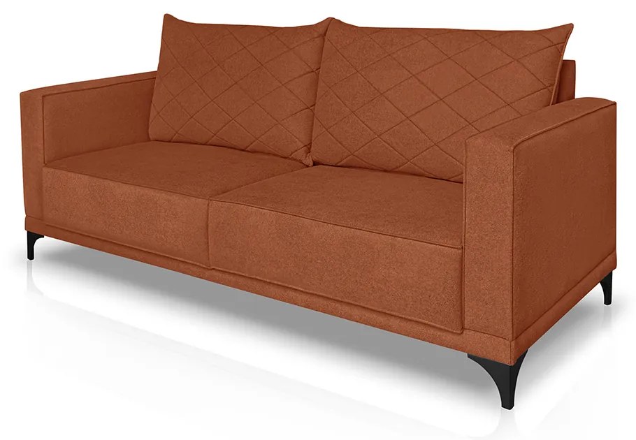 Sofá Living 3 Lugares com Pés de Ferro Almofadas Soltas 220cm Neso Bouclê Terracota G63 - Gran belo