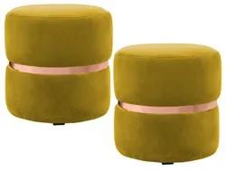 Kit 2 Puffs Decorativos Com Cinto Rosê Round B-279 Veludo Amarelo - Do