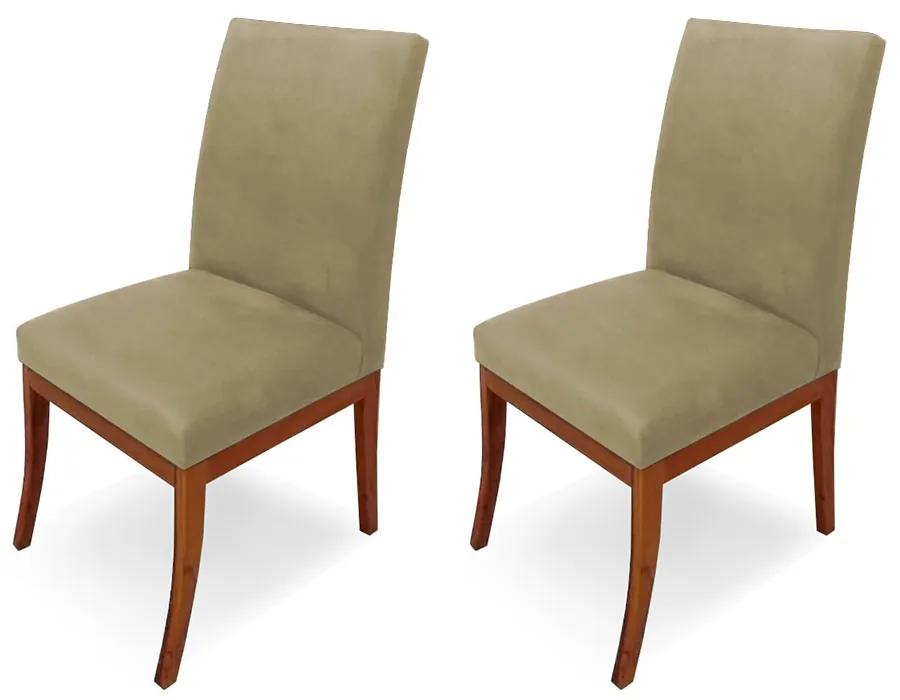 Conjunto 2 Cadeiras Raquel para Sala de Jantar Base de Eucalipto Suede Nude