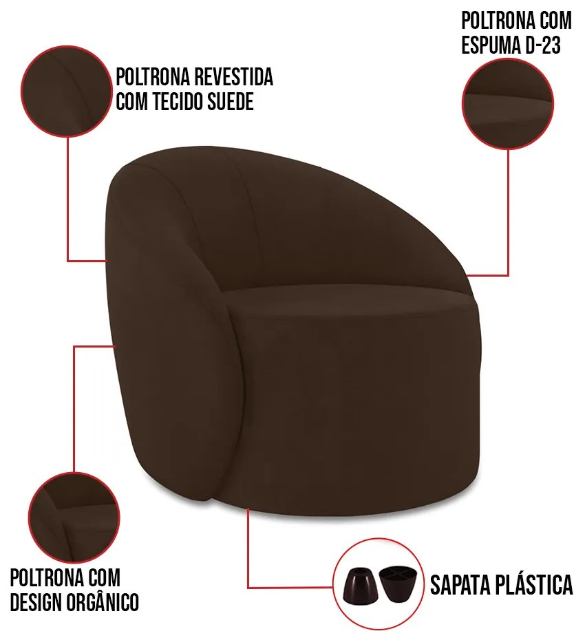 Poltrona Decorativa Orgânica Kit 2 Lua Suede Marrom D03 - D'Rossi