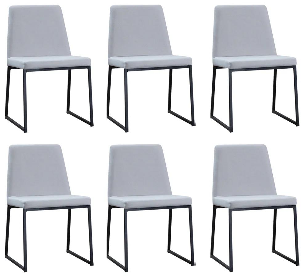 Kit 6 Cadeiras de Jantar Decorativa Base Aço Preto Javé Linho Branco Gelo G17 - Gran Belo