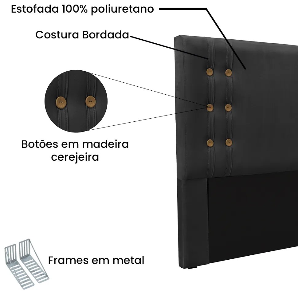 Cabeceira Cama Box Solteiro 90cm e Recamier Gênova Veludo Preto S04 - D'Rossi