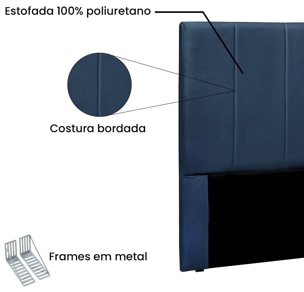 Cabeceira Cama Box Solteiro 90 cm Arizona Veludo Azul Marinho S04 - D'Rossi