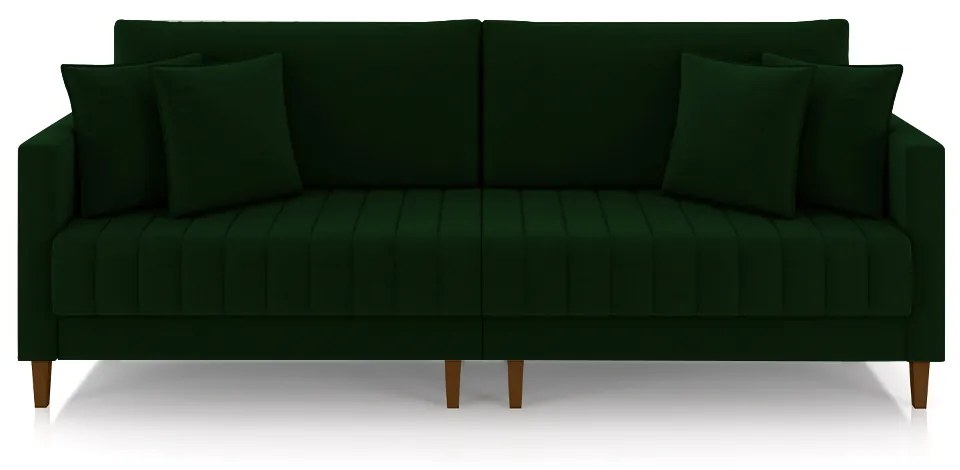 Sofá Living Decorativo Hamburgo Bipartido 2 Lugares 216cm com Almofadas Pés em Madeira Veludo Verde G33 - Gran Belo