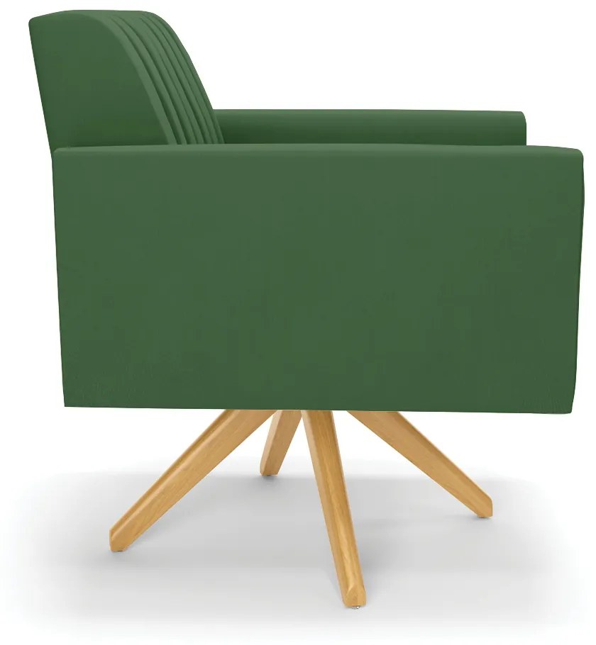 Poltrona Giratória Viena Gomada Suede Verde Base de Madeira MA30 - D'Rossi