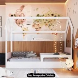 Cama Infantil Montessoriana Casinha Infix C06 Branco/Rosa - Mpozenato