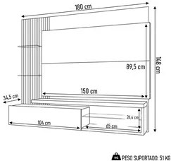 Painel para TV 65 Pol com Bancada Suspensa Ana B02 Naturalle/Off White