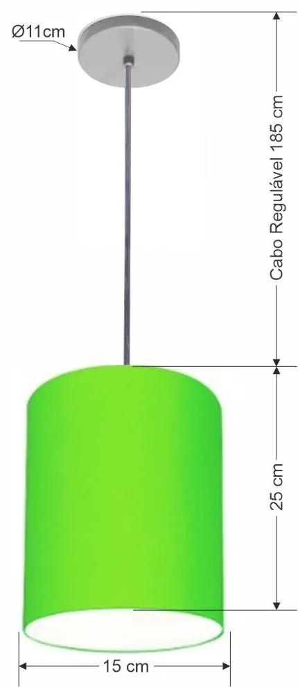 Luminária Pendente Vivare Free Lux Md-4104 Cúpula em Tecido - Verde-Limão - Canopla cinza e fio transparente