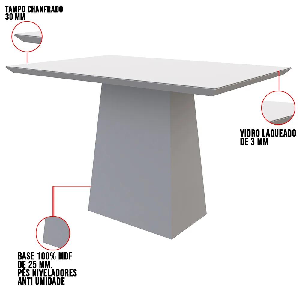 Mesa de Jantar Retangular Tampo com Vidro Ester 135 cm Off White - D'Rossi