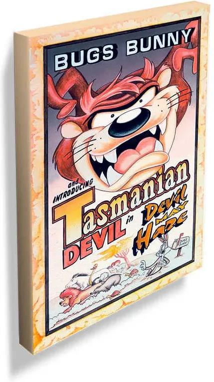 Tela Looney Tunes Tasmanian Devil Movie Poster Colorido em Madeira