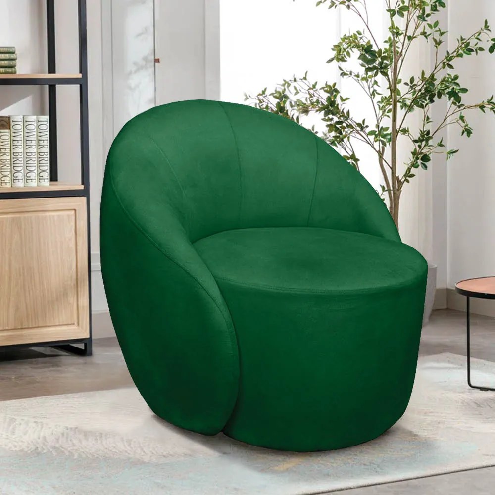 Poltrona Decorativa Orgânica Giratória Lua Suede Verde D03 - D'Rossi