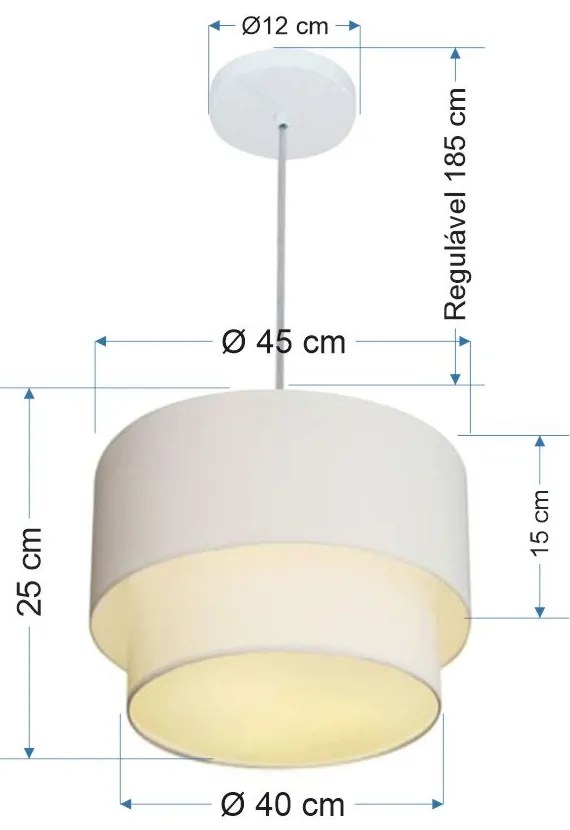 Lustres Pendentes Duplo Cilíndrico Vivare Md-4354 Cúpula em Tecido 45x40cm - Bivolt