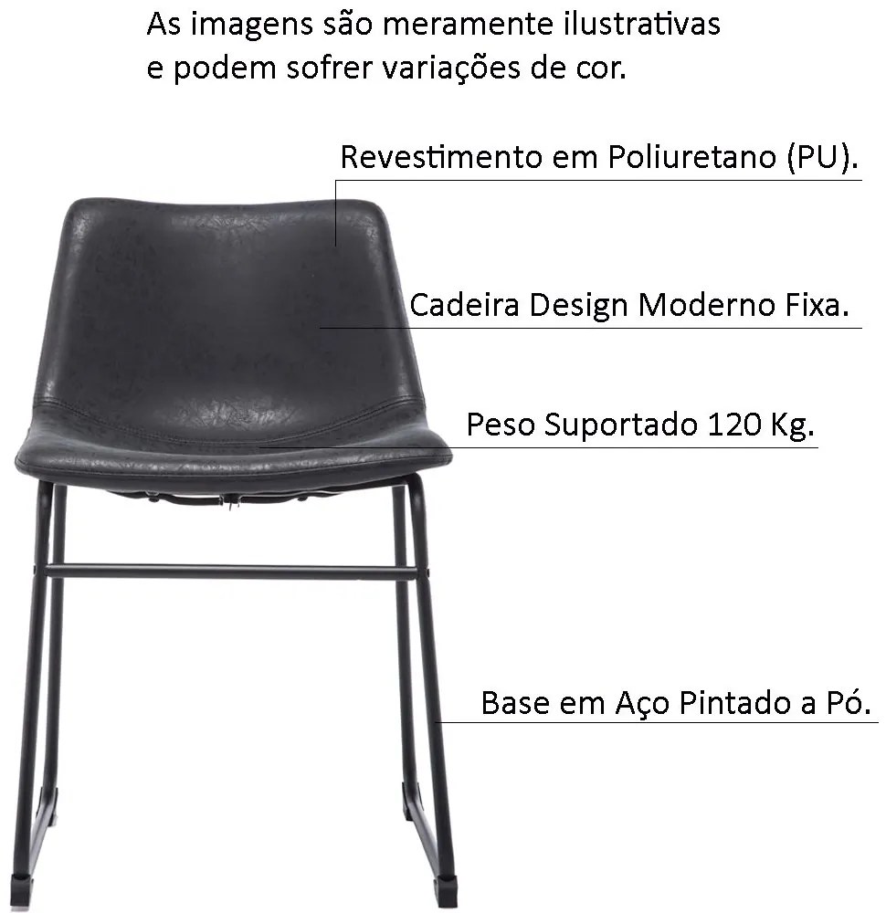 Kit 02 Cadeiras Decorativa Sala de Estar Recepção Fixa Maia PU Preto G56 - Gran Belo