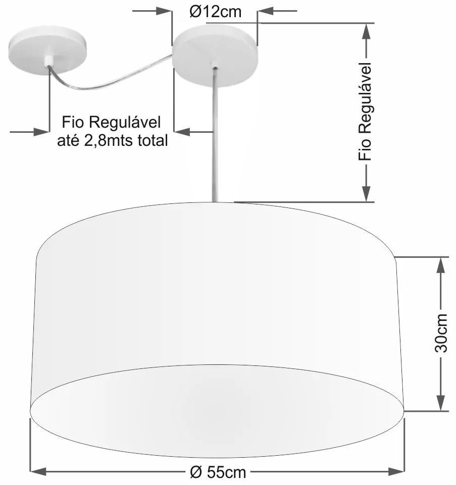 Lustre Pendente Cilíndrico Com Desvio de Centro Vivare Md-4253 Cúpula em Tecido 55x30cm - Bivolt
