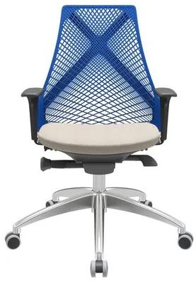 Cadeira Office Bix Tela Azul Assento Poliéster Fendi Autocompensador Base Alumínio 95cm - 63972 Sun House