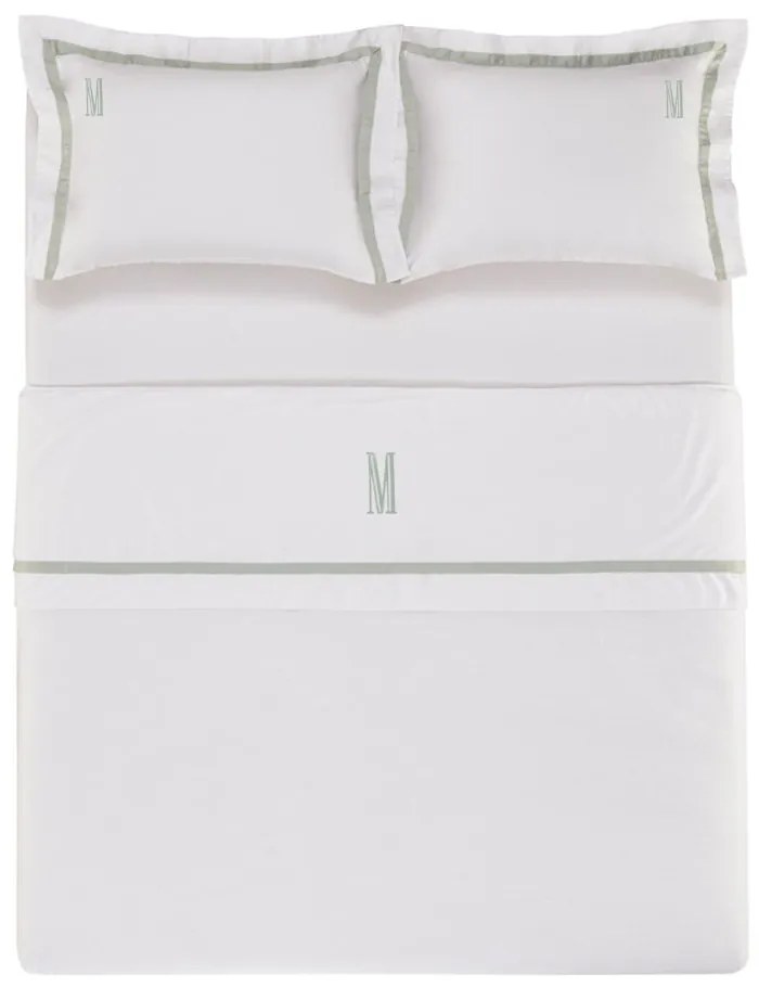 Jogo de Cama Trussardi Cetim 300 Fios Vercelli Branco e Pistacchio - Queen  Queen