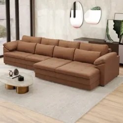 Sofá Retrátil 5 Lugares Para Sala 414cm Dijon Couro Mel S07 - Mpozenat