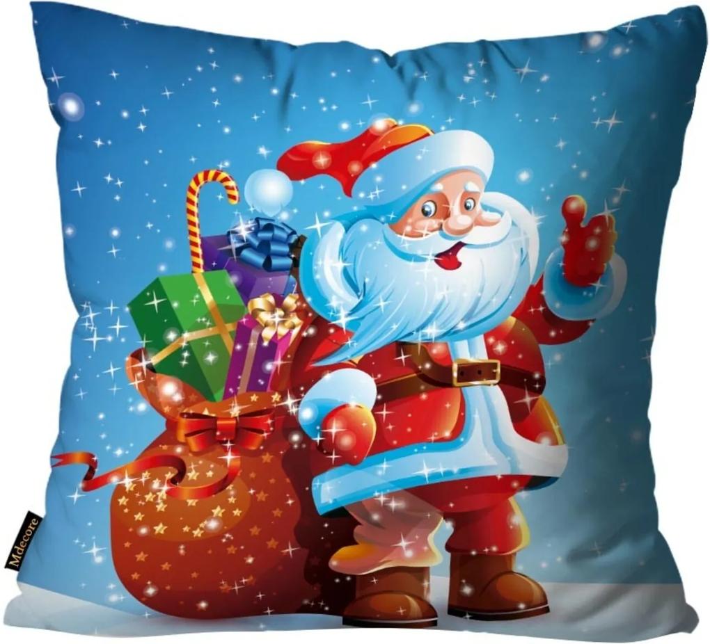 Capas para Almofada Premium Cetim Mdecore Natal Papai Noel Azul  45x45cm