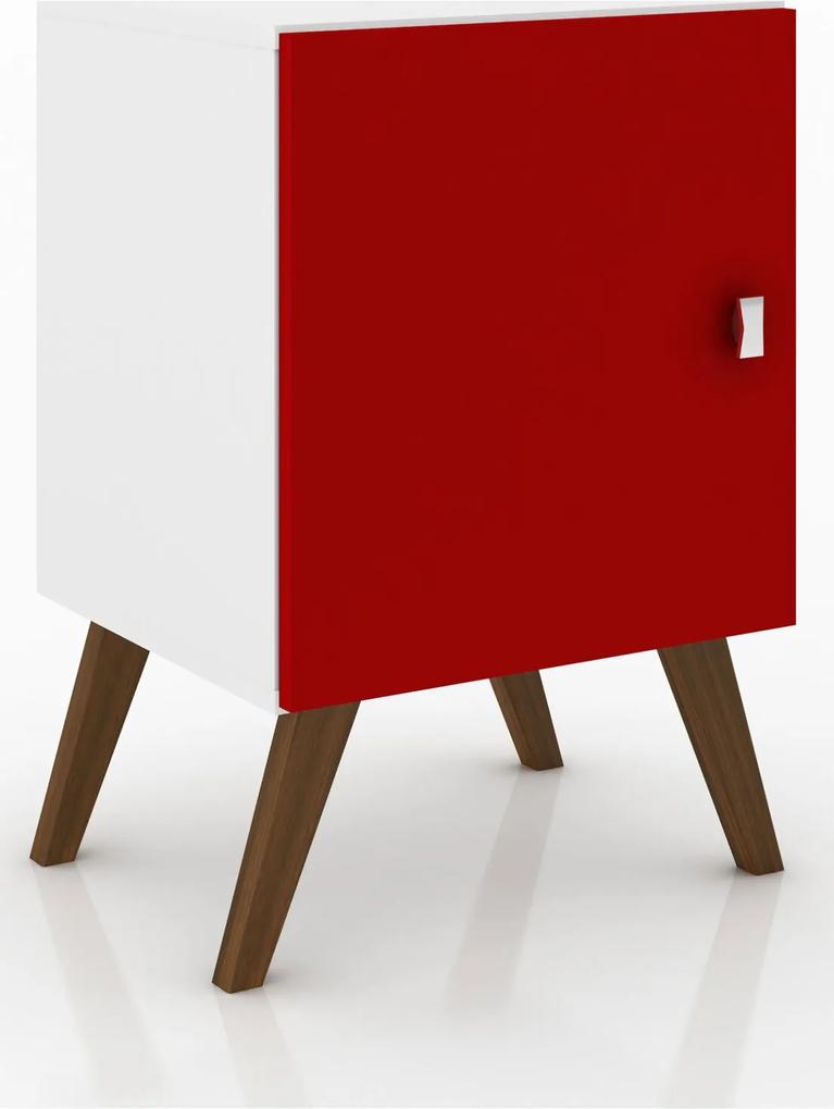 Rack Auxiliar Com 1 Porta Móvel Bento Branco/Vermelho