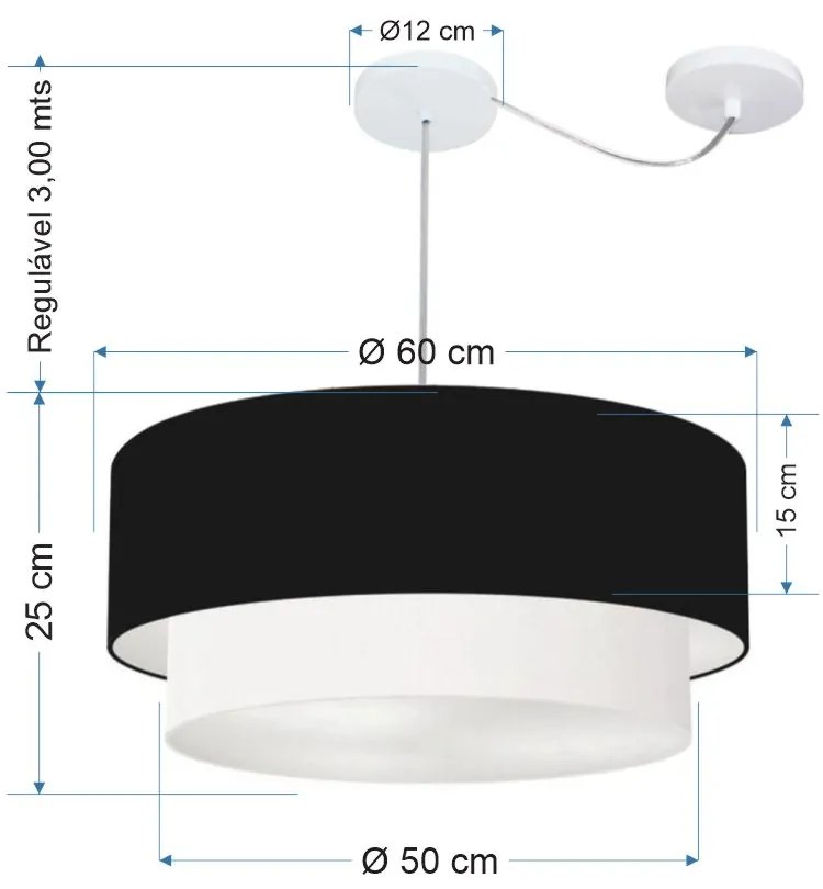 Lustre Pendente Cilíndrico Com Desvio Preto e Branco MJ-4363 Para Mesa de Jantar e Estar