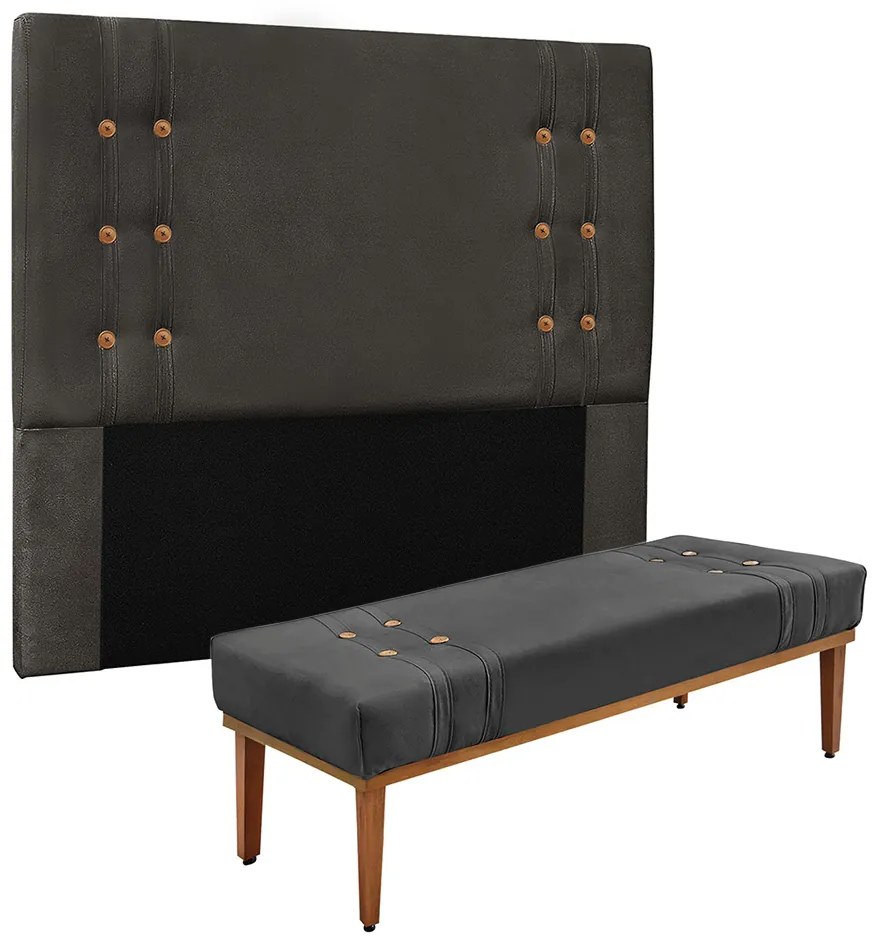 Cabeceira Cama Box Solteiro 90cm e Recamier Gênova Suede S04 - D'Rossi - Cinza