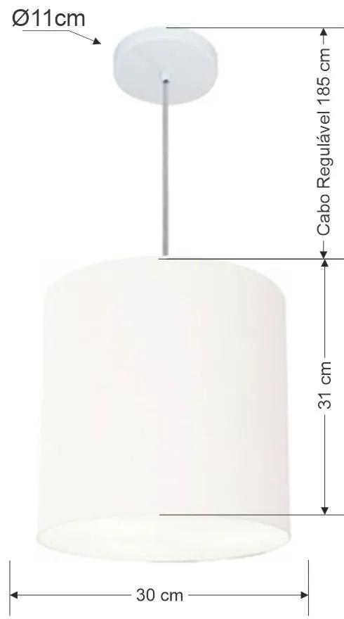 Lustre Pendente Cilíndrico Vivare Md-4036 Cúpula em Tecido 30x31cm - Bivolt - Branco - 110V/220V