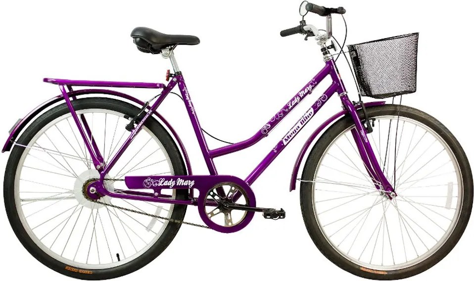 Bicicleta Aro 26 Freio V-Break Quadro Aço Lady Mary Violeta - Mega Bike