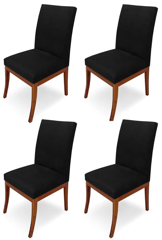 Conjunto 4 Cadeiras Raquel para Sala de Jantar Base de Eucalipto Suede Preto