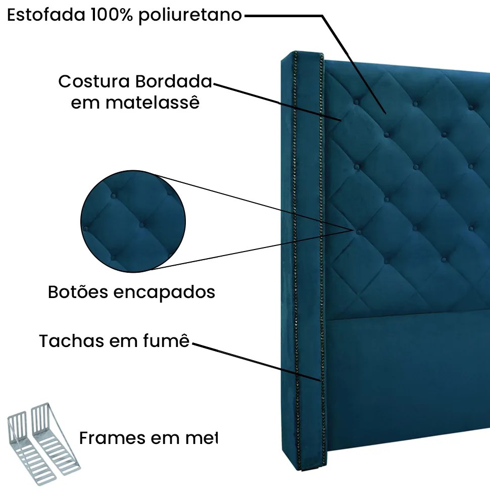 Cabeceira Cama Box Queen 160 cm Vicenza Veludo Azul Marinho S04 - D'Rossi