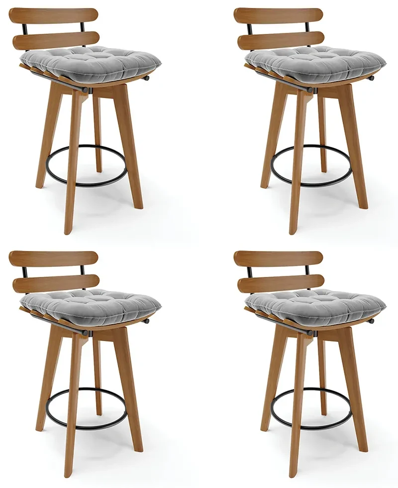 Kit 04 Banquetas Giratória Costela Suede Base Madeira MA70 - D'Rossi - Cinza