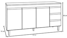 Balcão Gabinete com Pia Inox 150cm 3 Portas 3 Gavetas Andréia Branco -