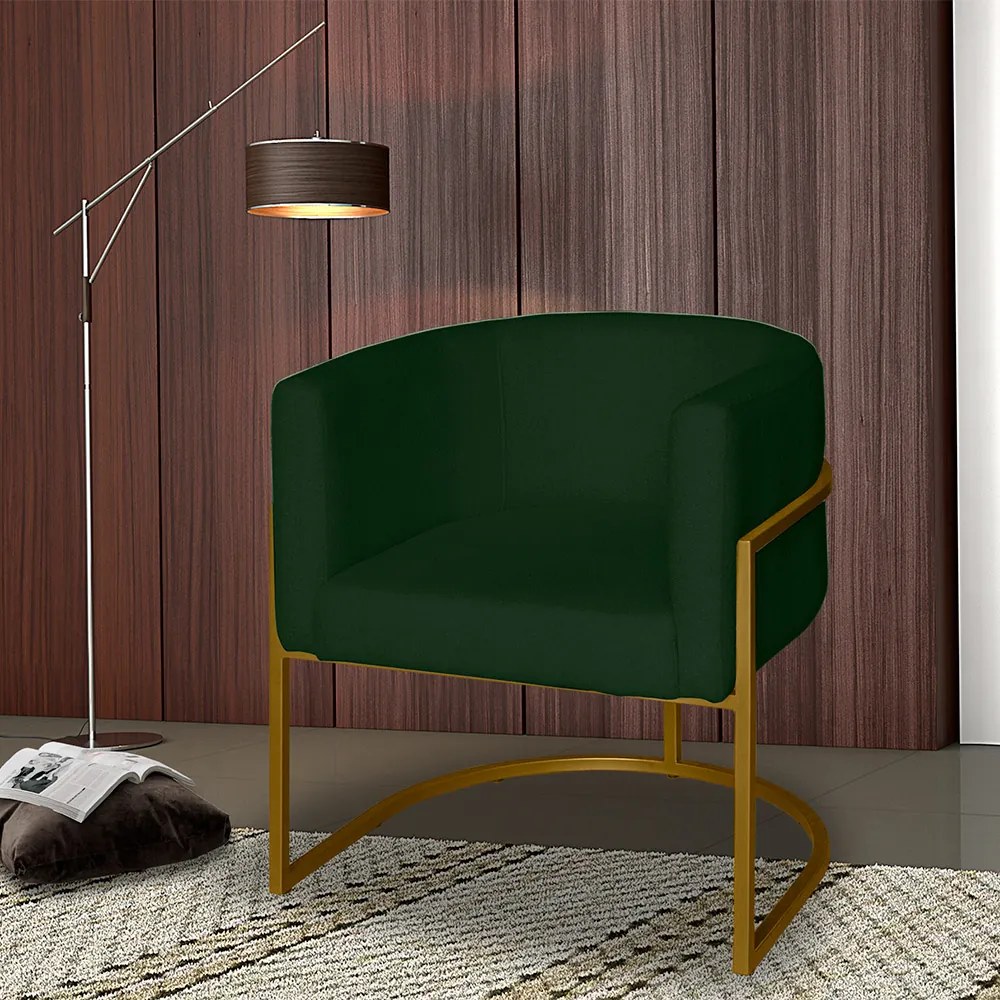 Poltrona Base Industrial Dourado Sala de Estar Lety Veludo Verde S05 - D'Rossi