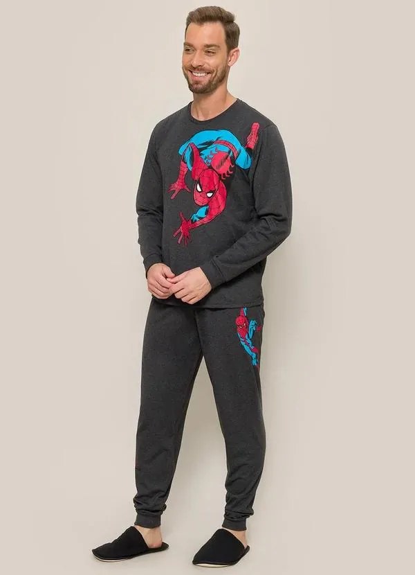 Pijama Homem Aranha Mescla Escuro em Meia Malha