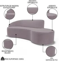 Sofá Living 3 Lugares 230cm Braço Esquerdo Mozart D06 Veludo Rosê - Mp