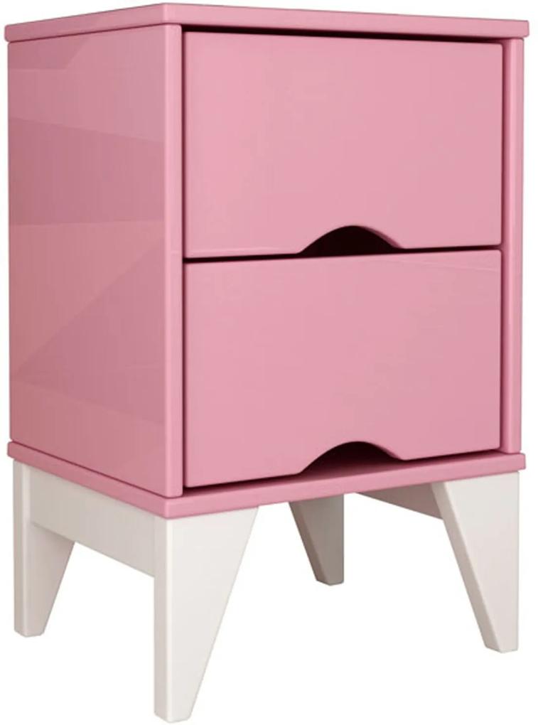 Mesa de Cabeceira 2 Gav. Twister Quartzo Rosa/Branco Tcil Móveis