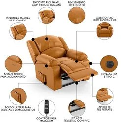 Poltrona do Papai Reclinável Pietra Power Touch Massagem FH9 PU Whisky