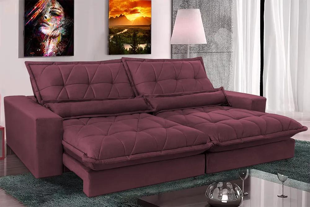 Sofa Retrátil E Reclinável 2,32m Com Molas Ensacadas Cama Inbox Soft Tecido Suede Vinho