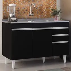 Balcão Gabinete com Pia Inox 120cm Michigan Preto - Lumil