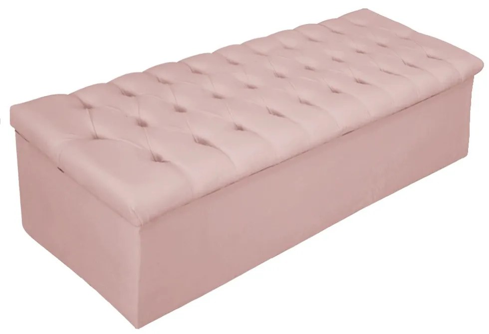 Recamier Baú Estofada Mel 160 cm Queen Size Com Capitonê Suede Rosê - ADJ Decor