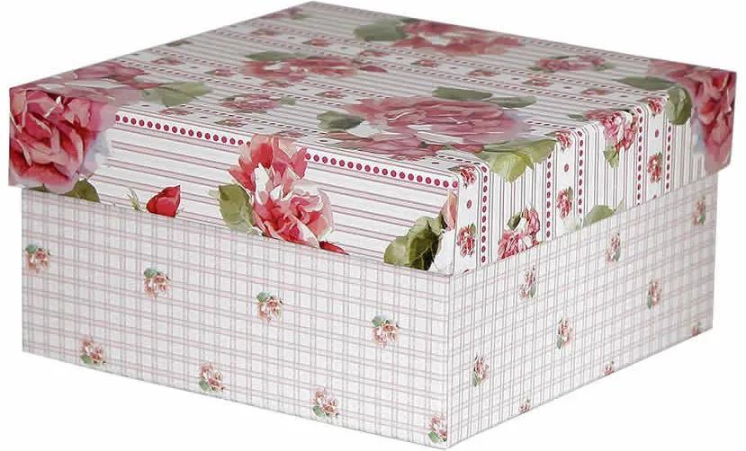 Caixa Organizadora Floral Rosa Quadriculada