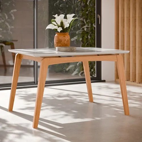 Conjunto Mesa De Jantar Paris 1.2 Off White/Nature Com 4 Cadeiras Paris Nature/Areia – Tebarrot Móveis