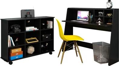 Mesa Escrivaninha Idealle Nicho Organizador Toys Preto e Cadeira Charles Amarela - Mpozenato