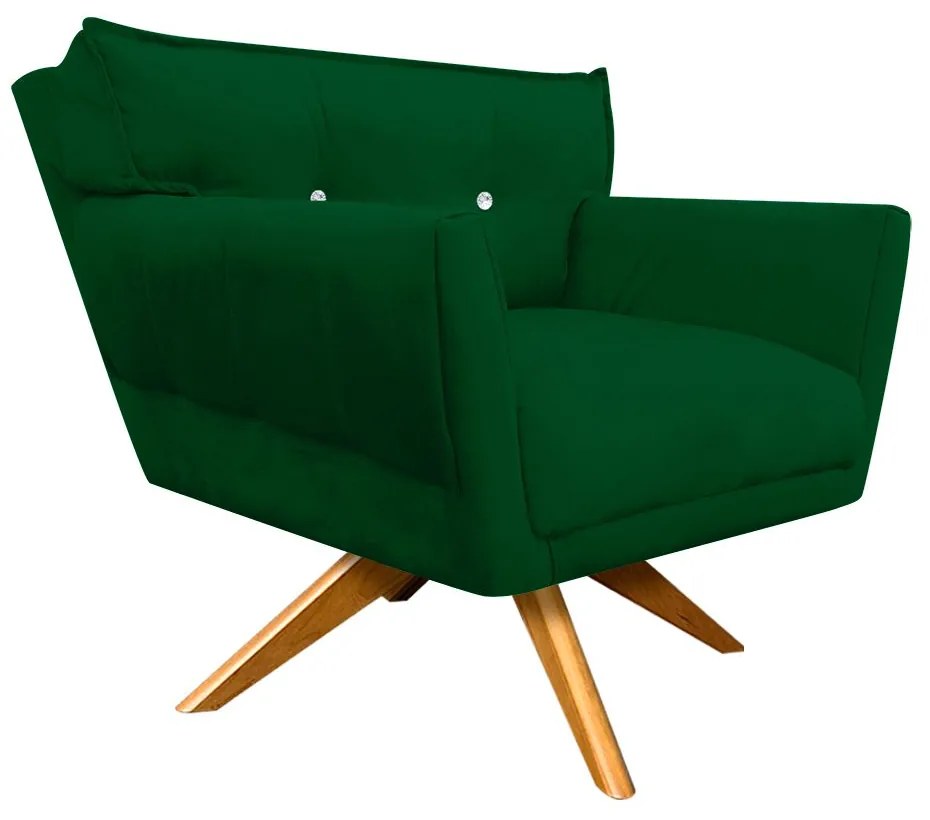 Kit 2 Poltronas Giratória Anitta com Strass Suede Base de Madeira MA30 - Verde