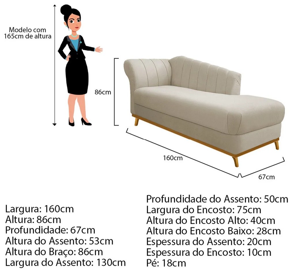 Recamier Vanessa 160cm Lado Esquerdo Suede Bege - ADJ Decor