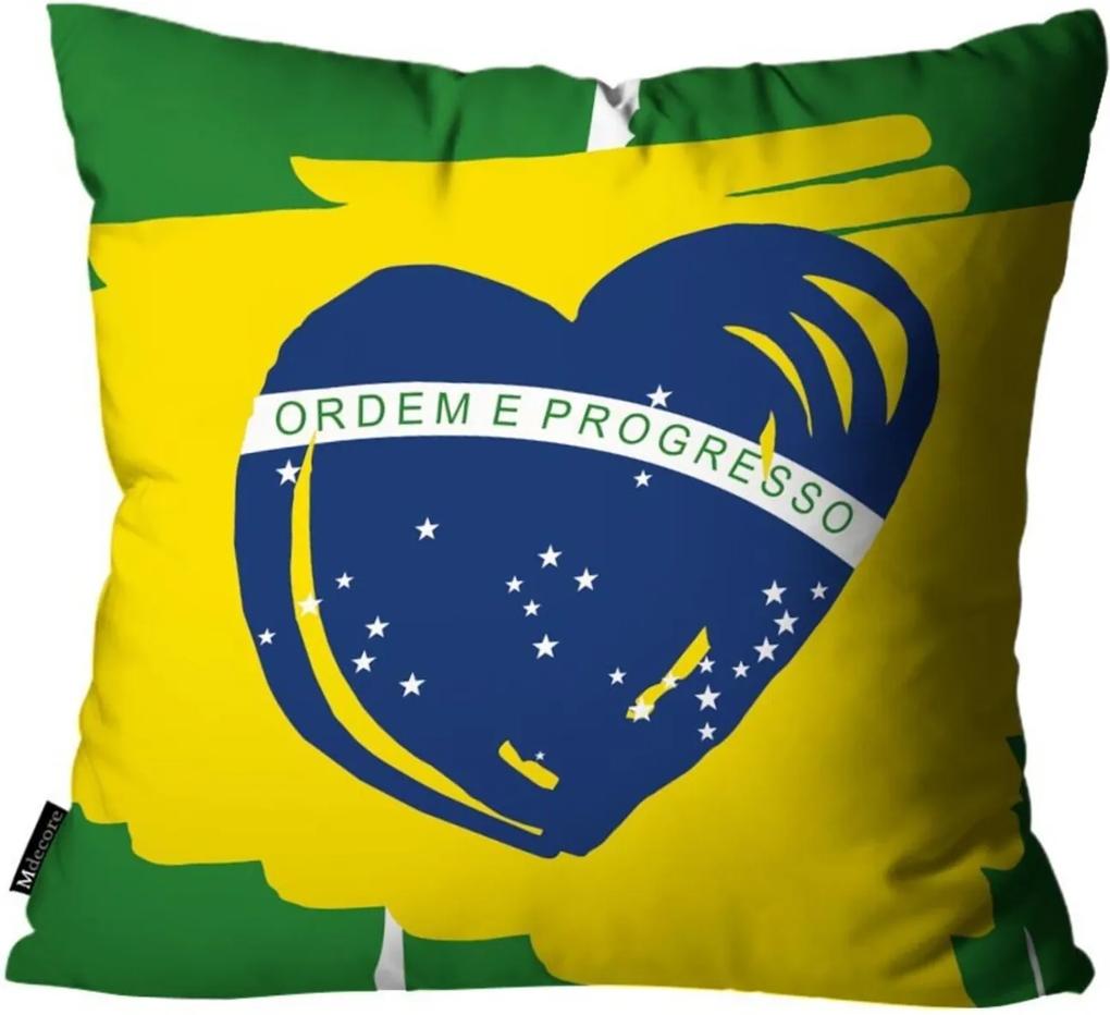 Capa para Almofada Mdecore Bandeira do Brasil Colorida  45x45cm